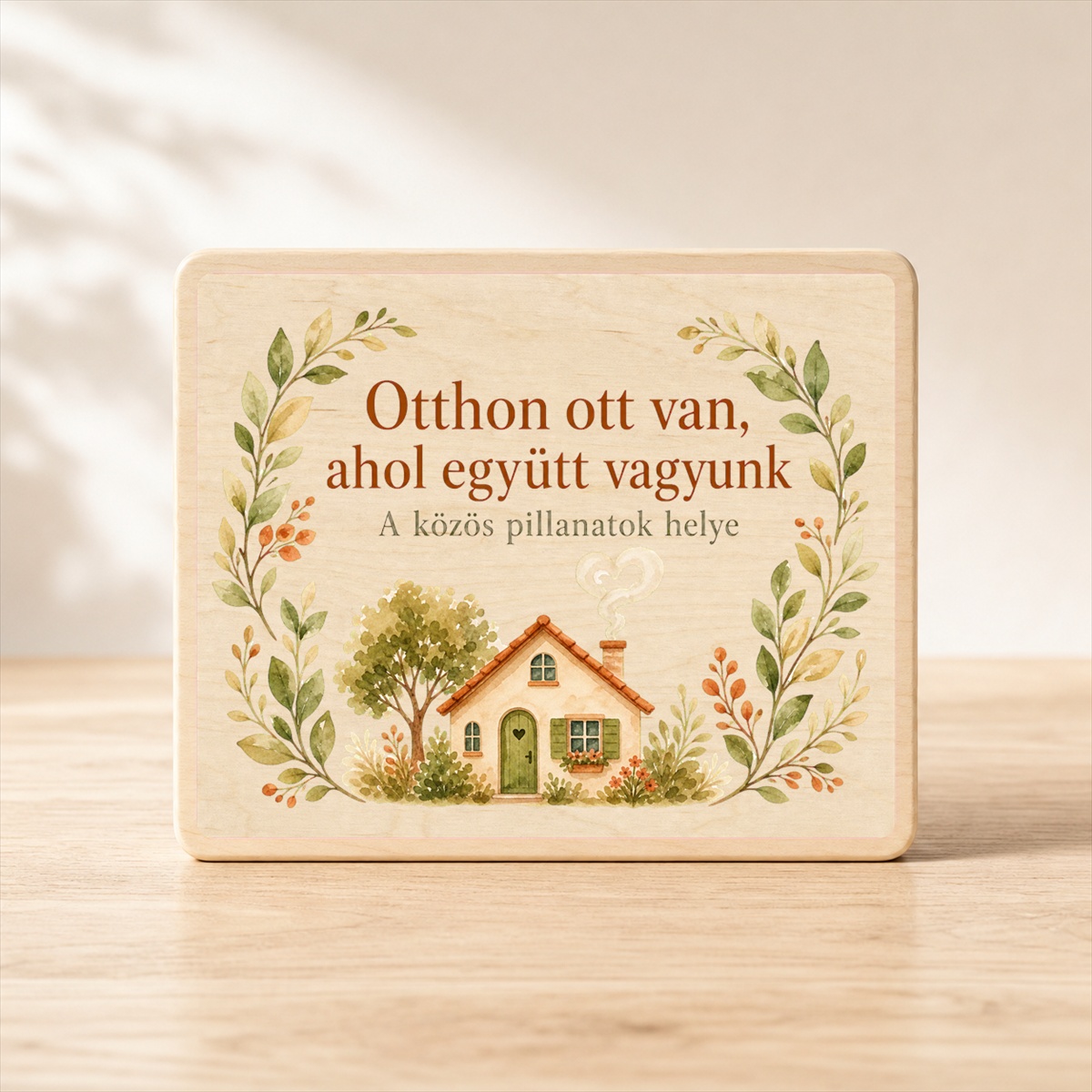 Otthon ott van – Akvarell házikós fatábla