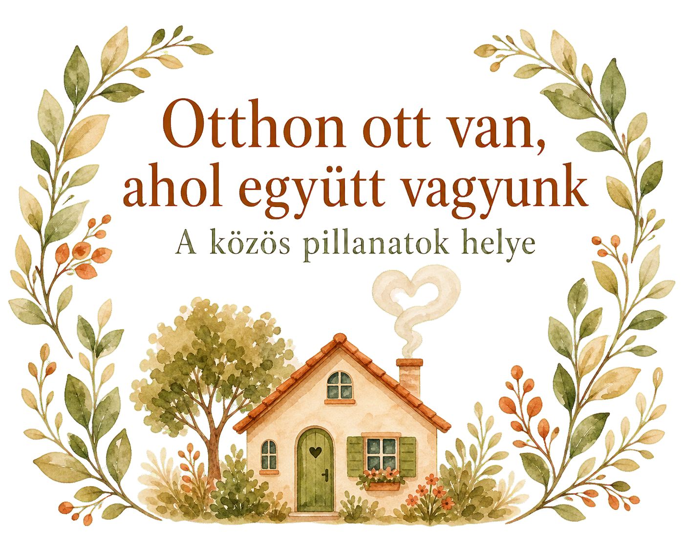 Otthon ott van – Akvarell házikós fatábla
