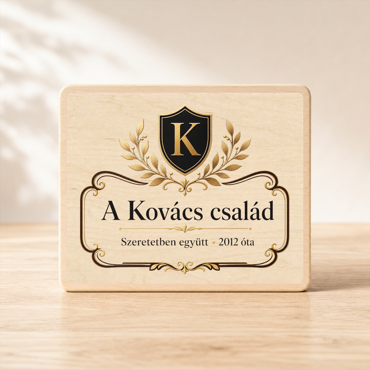 A Kovács család – Személyre szabható címeres fatábla