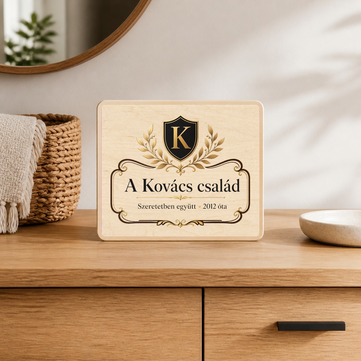 A Kovács család – Személyre szabható címeres fatábla
