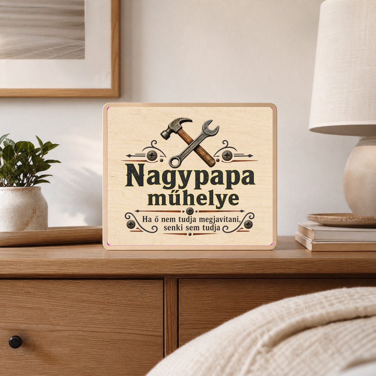Nagypapa műhelye – Ipari vintage fatábla