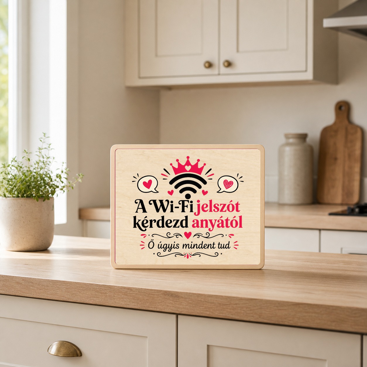 A családi Wi-Fi – Vicces konyhai fatábla
