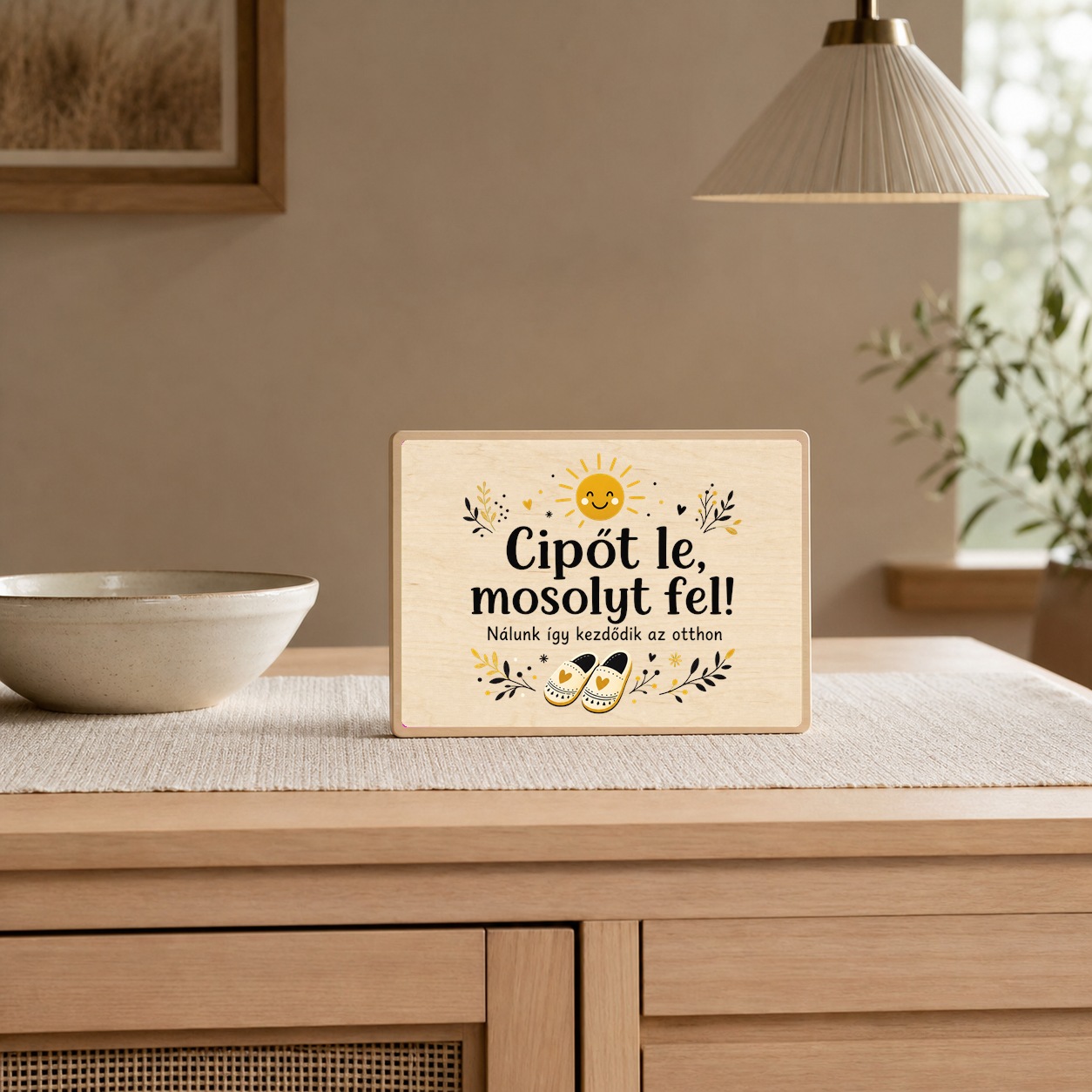 Cipőt le, mosolyt fel – Vidám ajtótábla