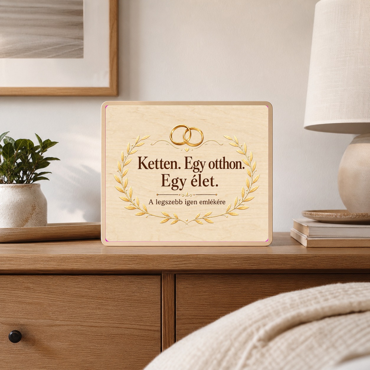 Ketten egy otthon – Esküvői ajándék fatábla