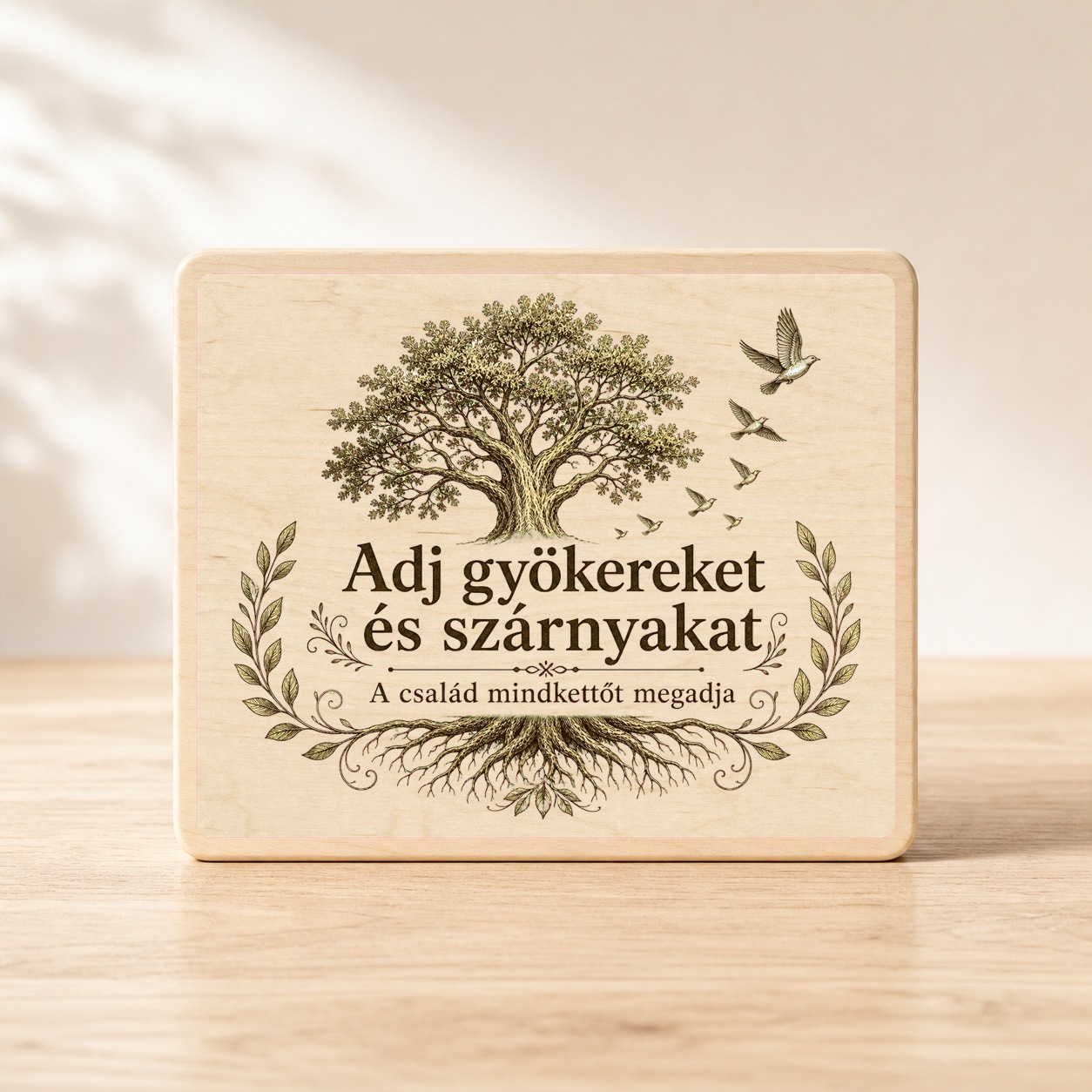 Gyökereket és szárnyakat – Rusztikus fatábla