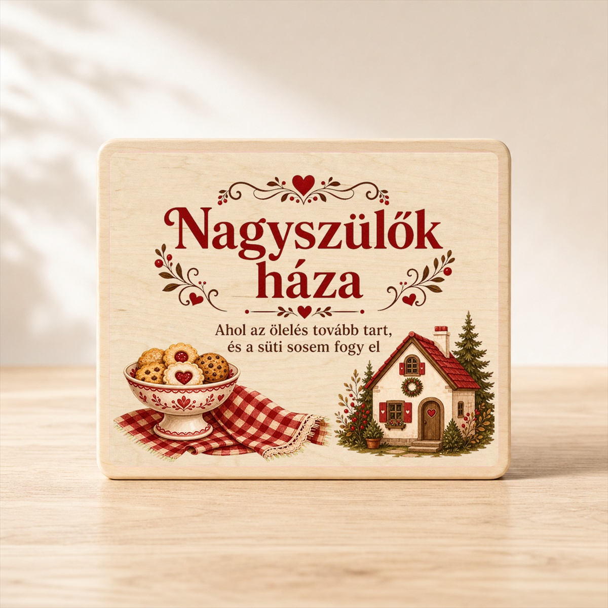 Nagyszülők háza – Öleléses fatábla