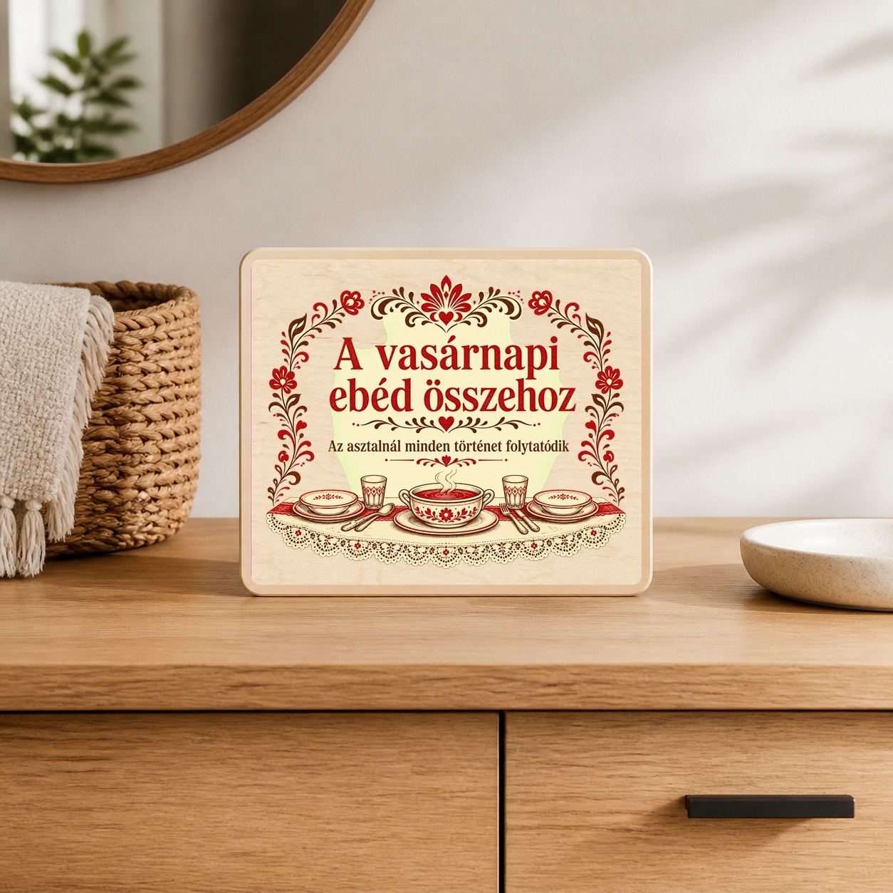 Vasárnapi ebéd – Családi asztal fatábla