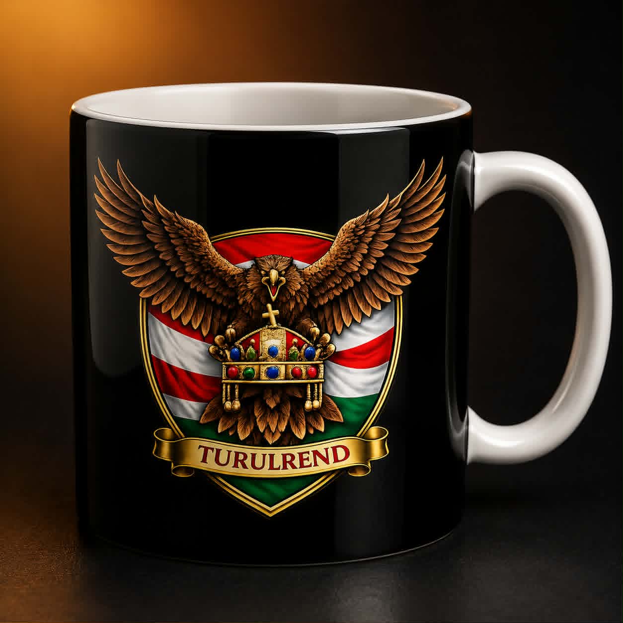 Turulrend címeres fekete bögre
